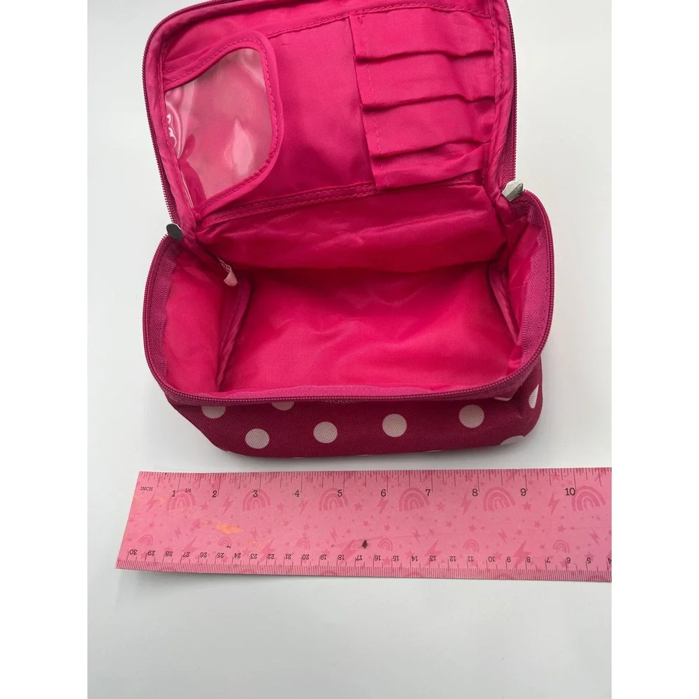 Modella Pink Polka Dot Makeup Bag Travel Cosmetic Case Organizer with Handle